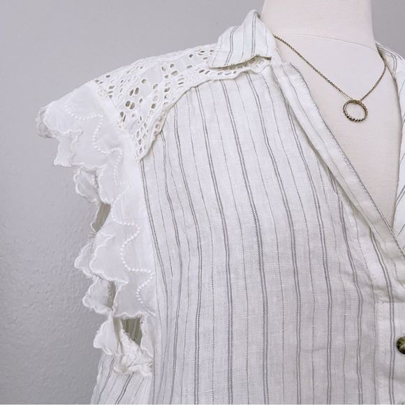 Linen Oversized White Button Front Top - Picture 3 of 5